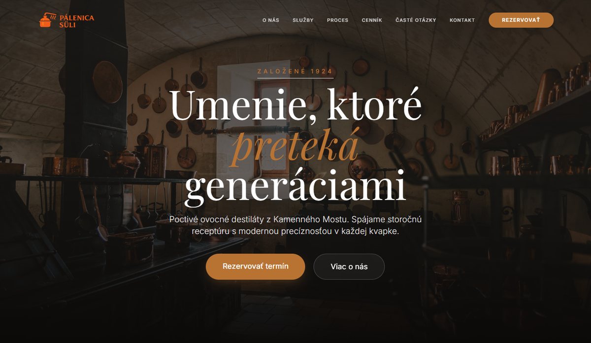 Pálenica Süli — ukážka webu